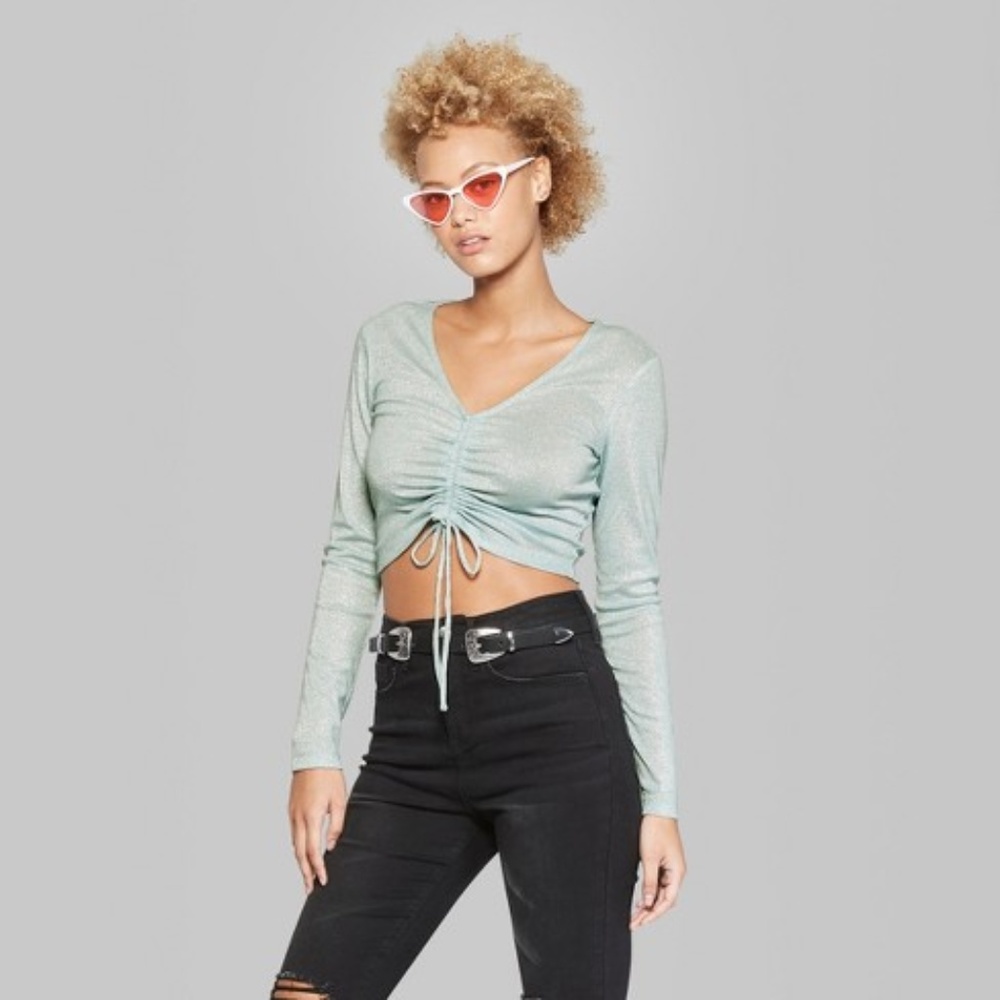 NWOT Wild Fable (Target) Metallic Ruched Tie Top M